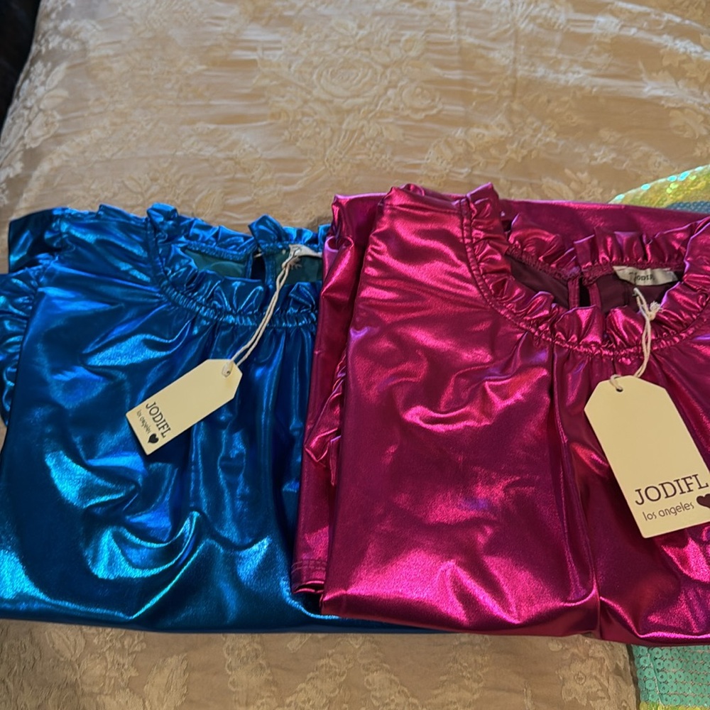 JODIFL Metallic Ruffle Dresses in Pink and Blue - Picture 8 of 8